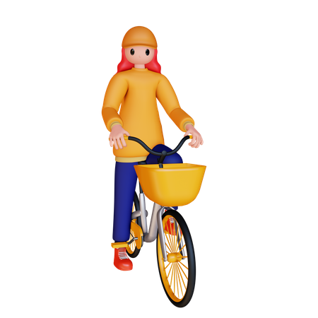 Mädchen Reiten Fahrrad  3D Illustration