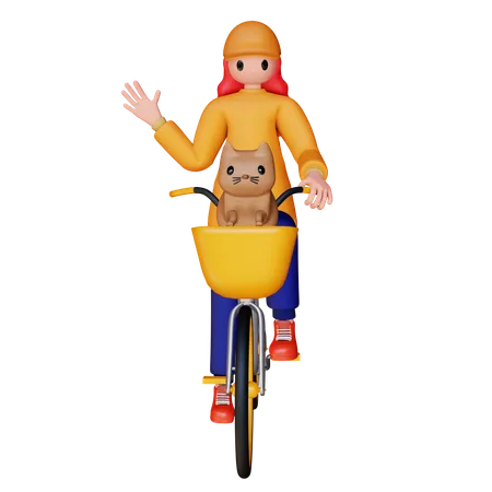 Mädchen auf dem Fahrrad mit seinem Hund  3D Illustration