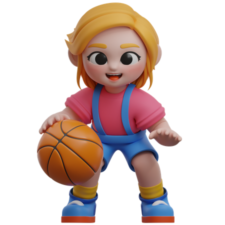 Mädchen, Figur, Spielender, Basketball  3D Illustration