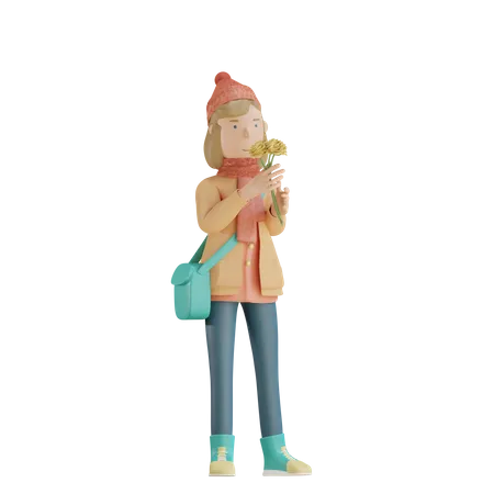Mädchen mit Blumen  3D Illustration