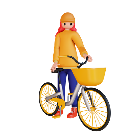 Mädchen mit Fahrrad  3D Illustration