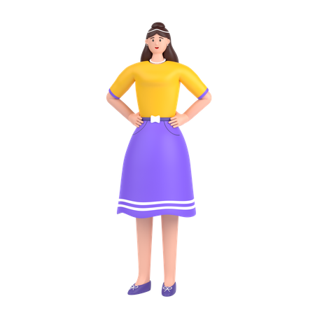 Mädchen hält Hände auf der Taille pose  3D Illustration