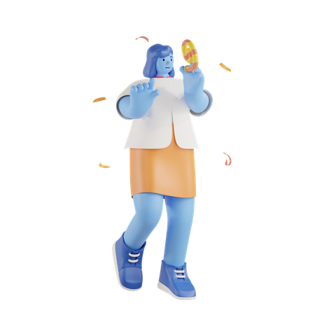 Mädchen hält Krachmacher in der Hand und genießt die Party  3D Icon