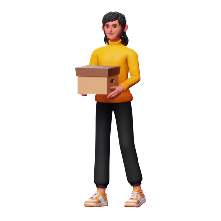 Kleines mädchen das paket hält  3D Illustration