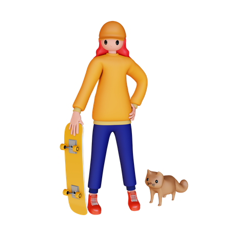 Mädchen mit Skateboard  3D Illustration
