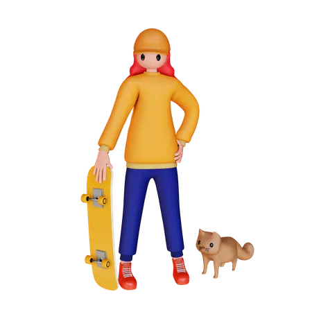 Mädchen mit Skateboard  3D Illustration
