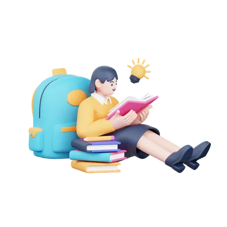 Mädchen liest Buch  3D Illustration