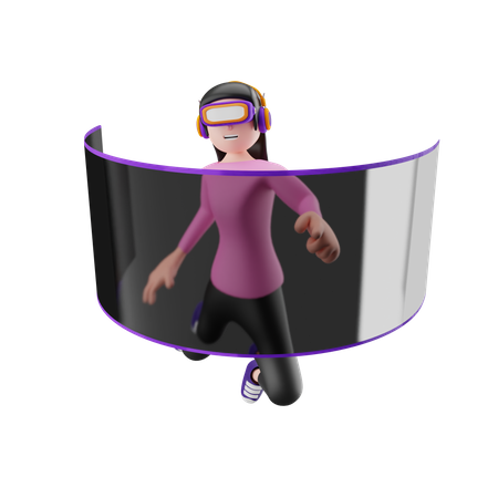 Mädchen genießt Panorama-Erlebnis mit VR-Brille  3D Illustration
