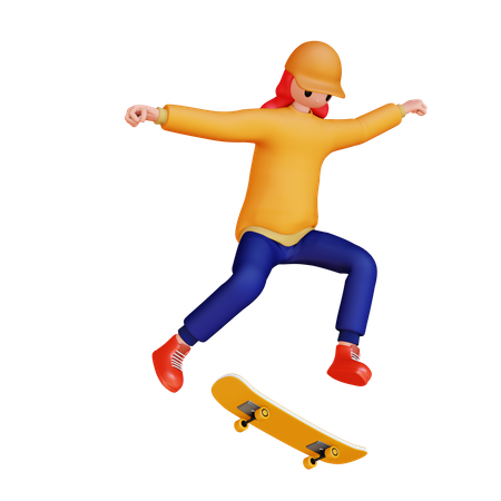 Mädchen macht Skateboard  3D Illustration