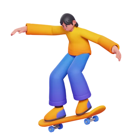 Mädchen beim Skateboarden  3D Illustration