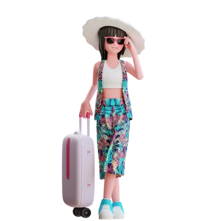 Mädchen geht in den Urlaub  3D Illustration