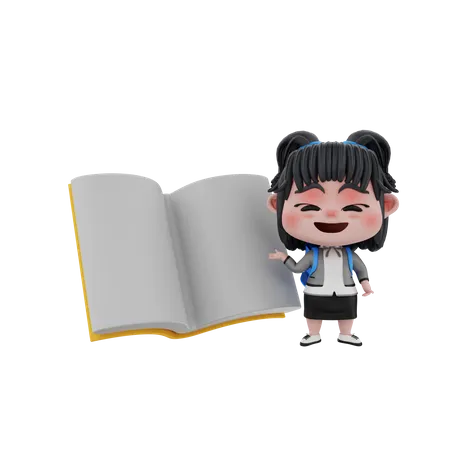Mädchen mit Buch  3D Illustration
