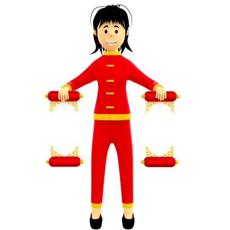 Mädchen mit chinesischem Schriftrollenbrief  3D Icon