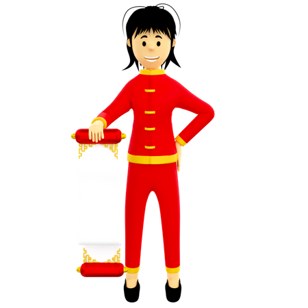 Mädchen mit chinesischem Schriftrollenbrief  3D Icon