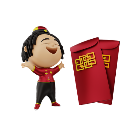 Mädchen mit chinesischen roten Taschen  3D Icon