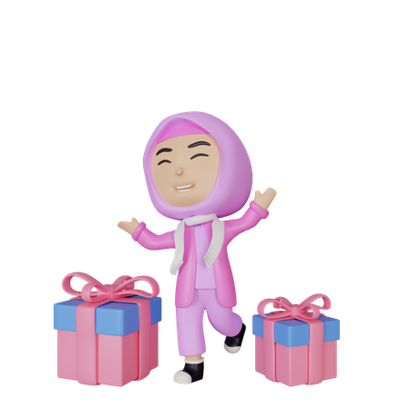 Mädchen mit Geschenken  3D Illustration