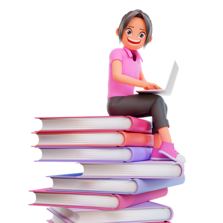 Mädchen mit Laptop lernt an Online-Kurs  3D Icon