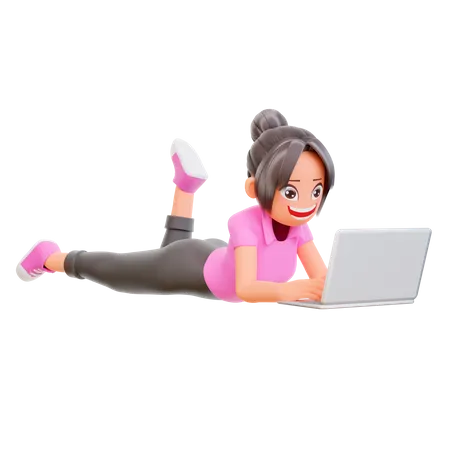 Mädchen mit Laptop lernt an Online-Kurs  3D Illustration
