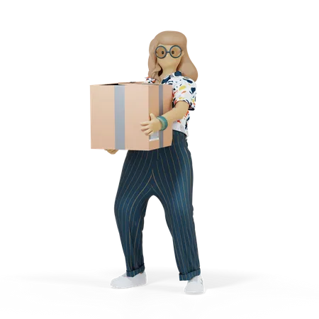 Mädchen mit Lieferbox  3D Illustration