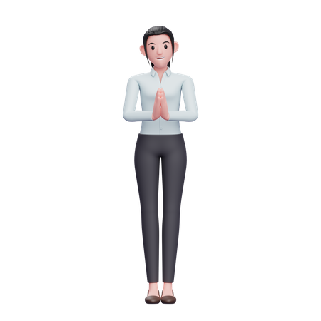 Mädchen mit Namaste-Geste  3D Illustration