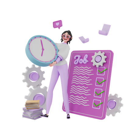 Mädchen mit Uhr und Planliste  3D Icon