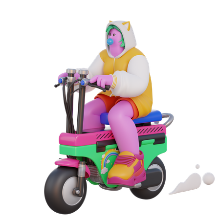 Mädchen reitet Motorrad  3D Illustration