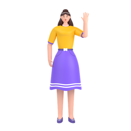 Mädchen sagt Hallo mit winkender Hand  3D Illustration