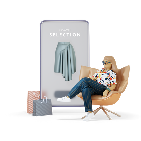 Mädchen shoppt per Smartphone-App  3D Illustration