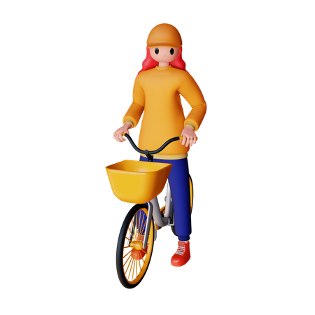 Mädchen sitzt auf Fahrrad  3D Illustration