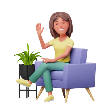Mädchen sitzt auf dem Sofa  3D Illustration