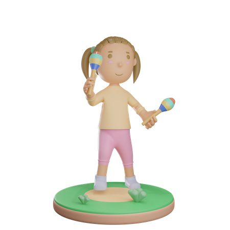 Mädchen spielt Maraca-Musikinstrument  3D Illustration