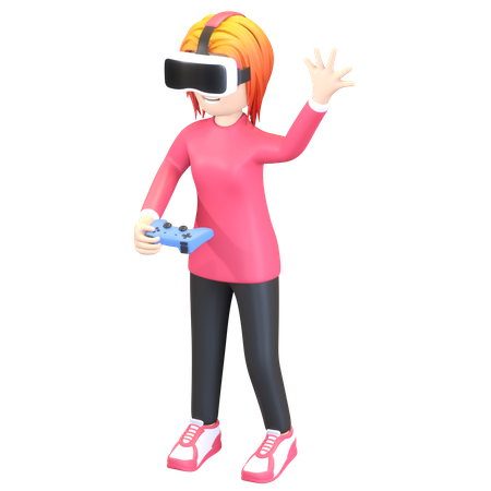 Mädchen spielt virtuelles Spiel  3D Illustration