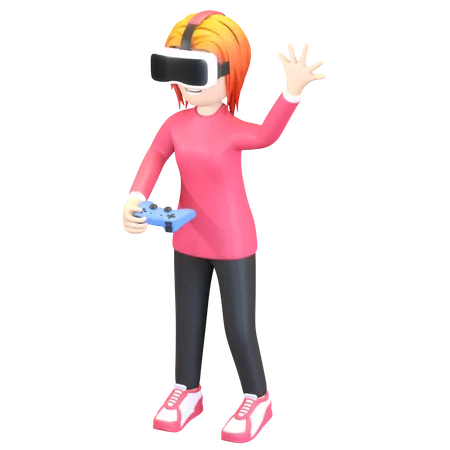 Mädchen spielt virtuelles Spiel  3D Illustration