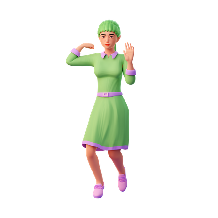 Mädchen mit starker Pose und schwebend  3D Illustration