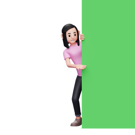 Mädchen steht hinter dem Bildschirm  3D Illustration