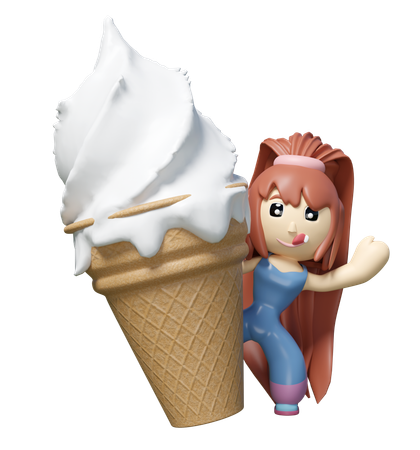 Mädchen steht neben großem Eis  3D Icon