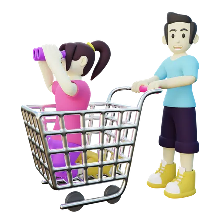 Mädchen und sein Freund beim Einkaufen  3D Illustration