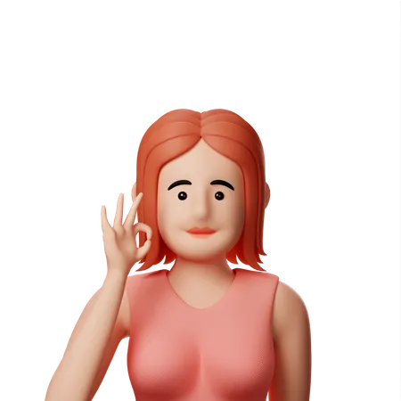 Mädchen zeigt Okay-Geste  3D Illustration