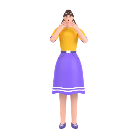 Mädchen mit ängstlichem Gesichtsausdruck mit der Hand  3D Illustration