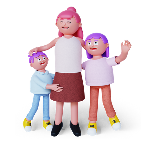 Madre con hijo e hija  3D Illustration