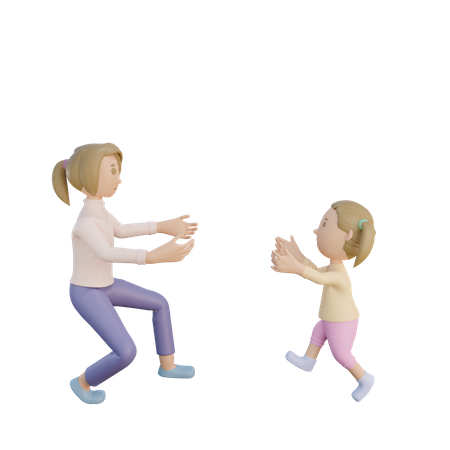 Madre e hija corriendo para abrazarse  3D Icon