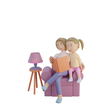 Madre e hija leyendo un libro juntas  3D Icon