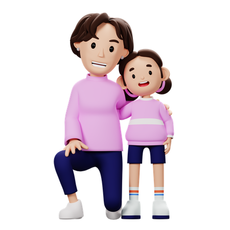 Madre e hijo en pose feliz  3D Illustration