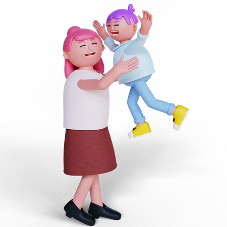 3 D Renderizado 3 D Personaje Madre E Hijo Celebrando El Dia De La Madre 3D Illustration