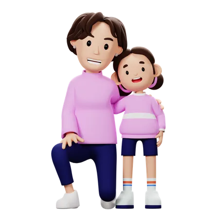 Mãe e filho em pose feliz  3D Illustration