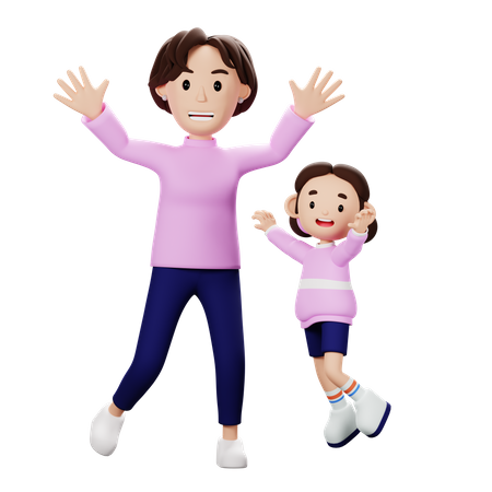 Mãe e logo comemora com pulos  3D Icon