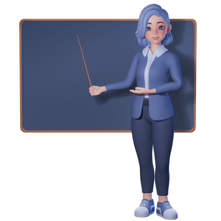 Maestra apuntando con su bastón al tablero  3D Icon