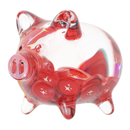 Magic Clear Glass Piggy Bank With Decreasing Piles Of Crypto Coins  3D Icon