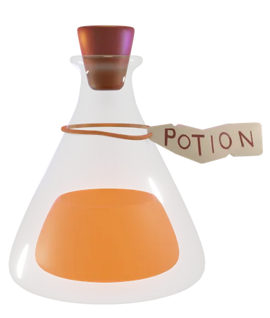 Orange Magic Potion In A Transparent Bottle And Tag 3D Icon