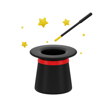 Magic Wand and Hat  3D Icon